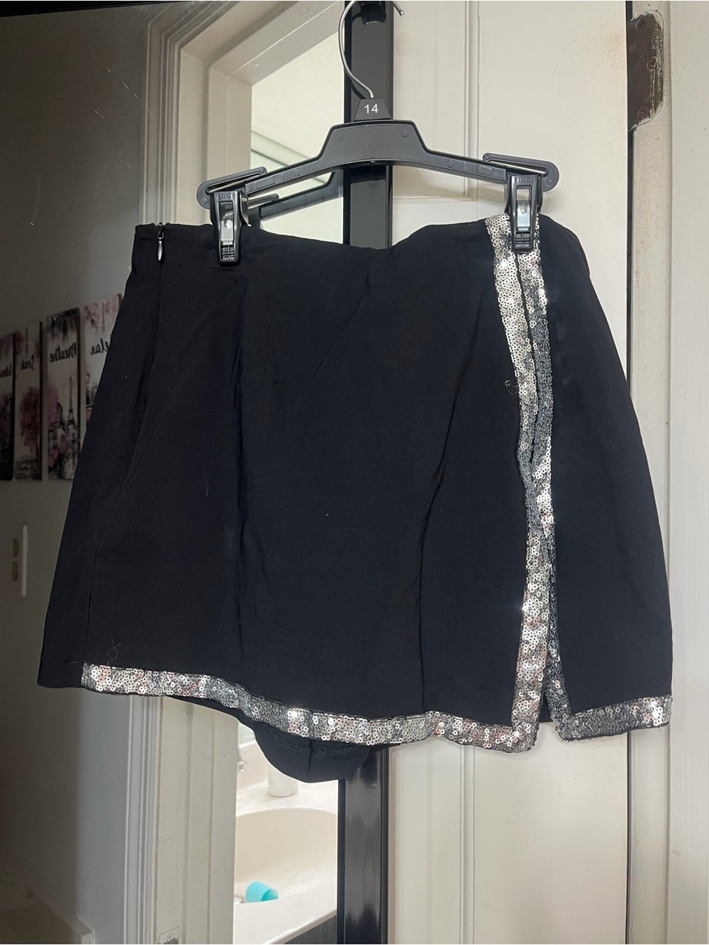SHEIN Black Sequin Trim Mini Skort